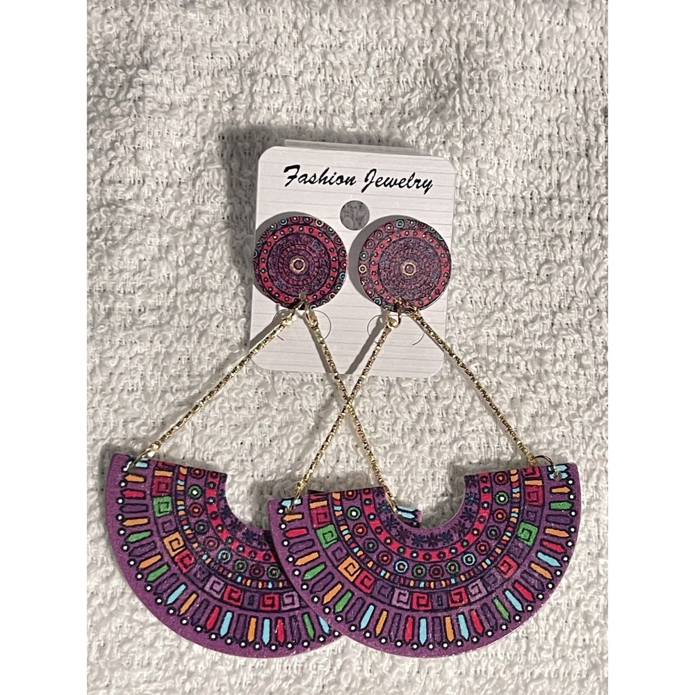 Handmade Purple Mandala Statement Fan Earrings